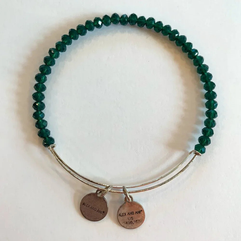 Alex and Ani Positive Energy Adjustable Faceted Bead Bangle Bracelet Emerald